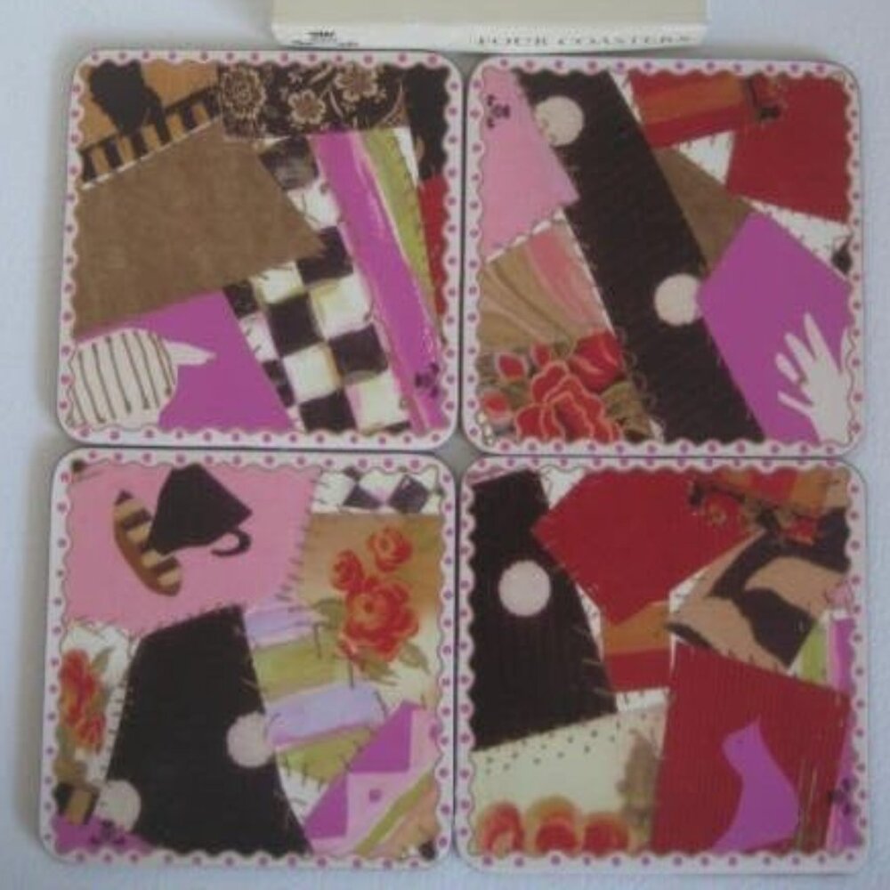 NWT MacKenzie Childs Crazy Quilt Cork-Backed Coasters